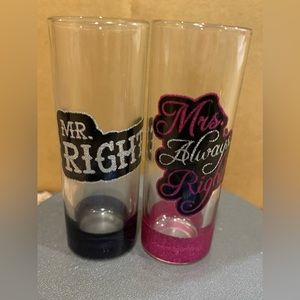 pair of shot glasses mr right & mrs always right
